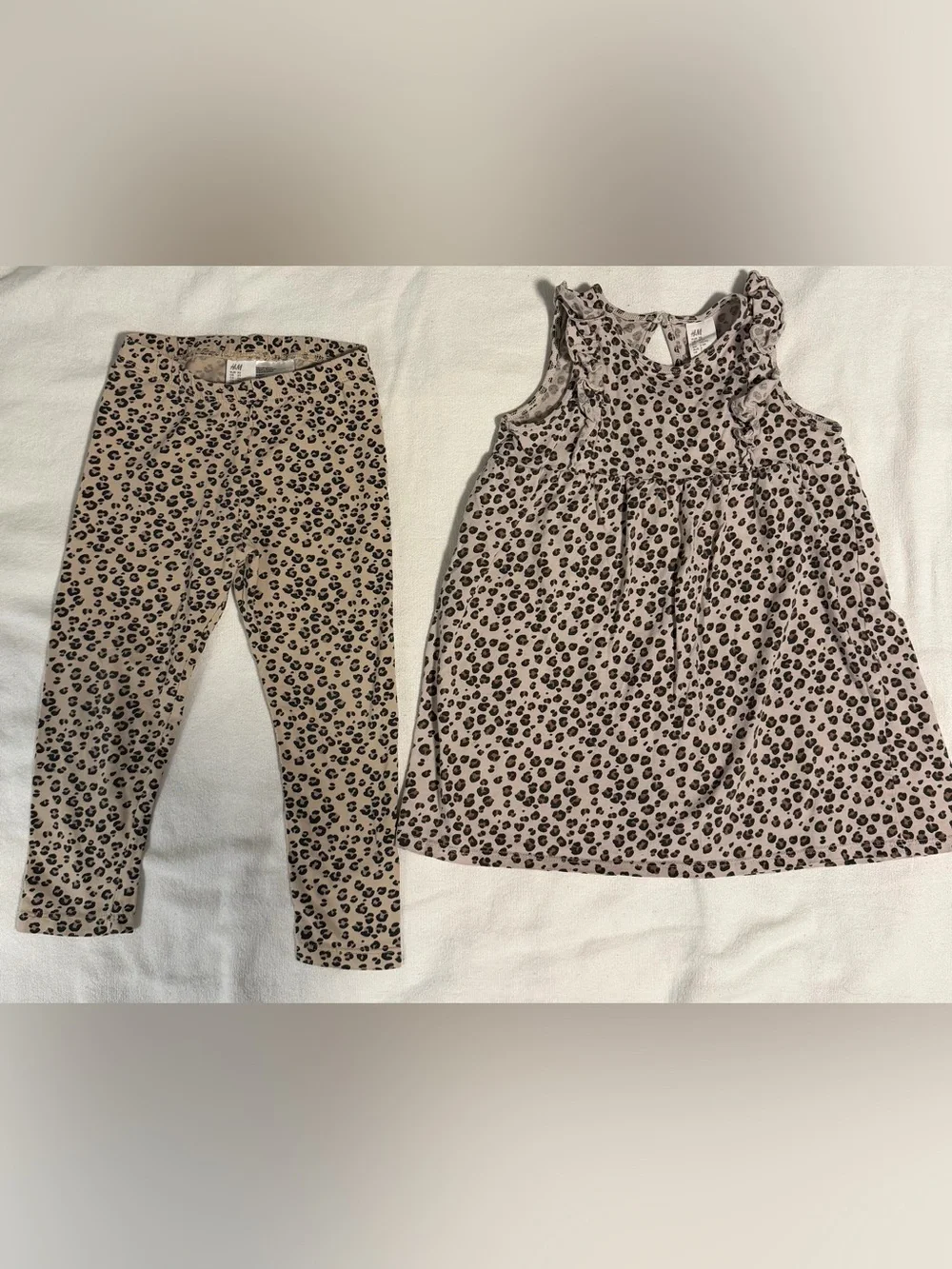 H&M Leopard Print Dress & Leggings Set - Beige, Black Dress 3T bottom 2T